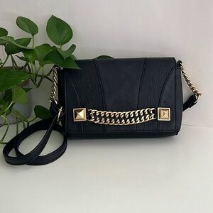 EUC Jessica Simpson Studded Faux Leather Crossbody Bag, Black Gold